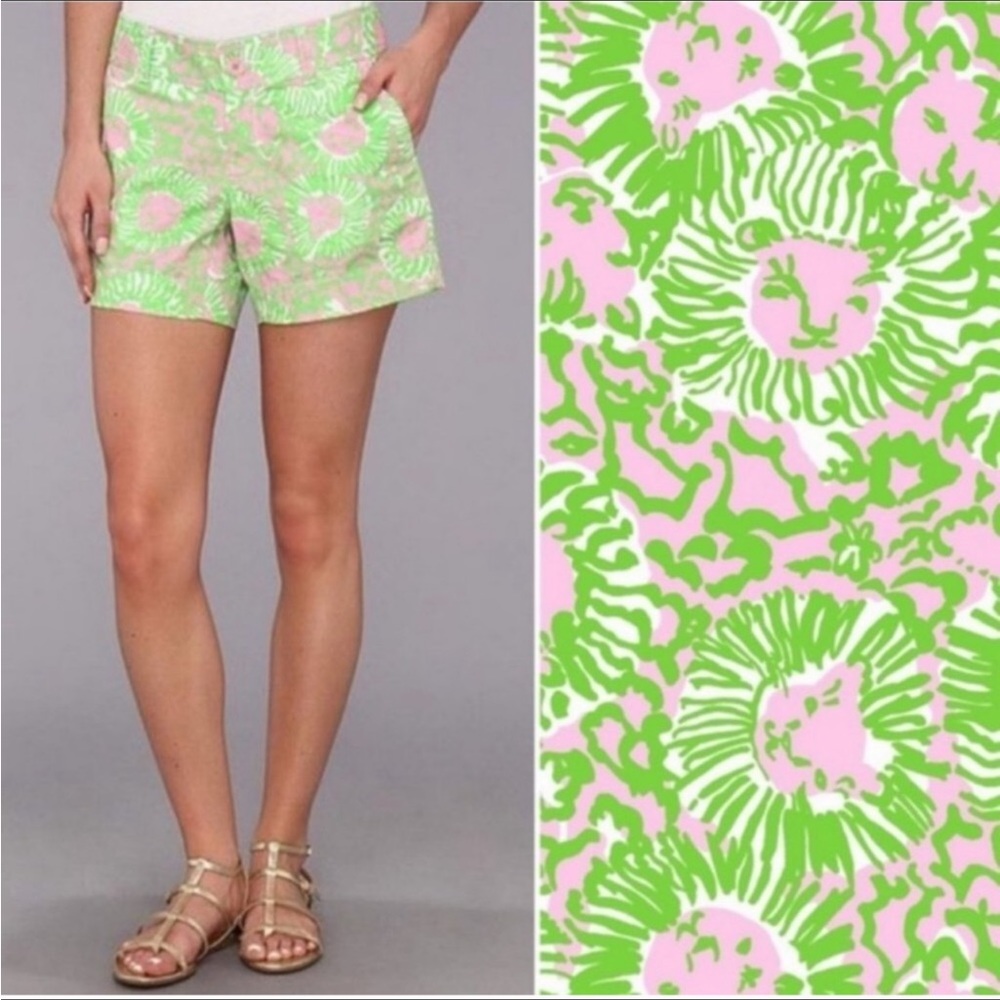 Lilly Pulitzer Callahan Shorts Cabana Sunnyside Lions Pink & Green Sz 8